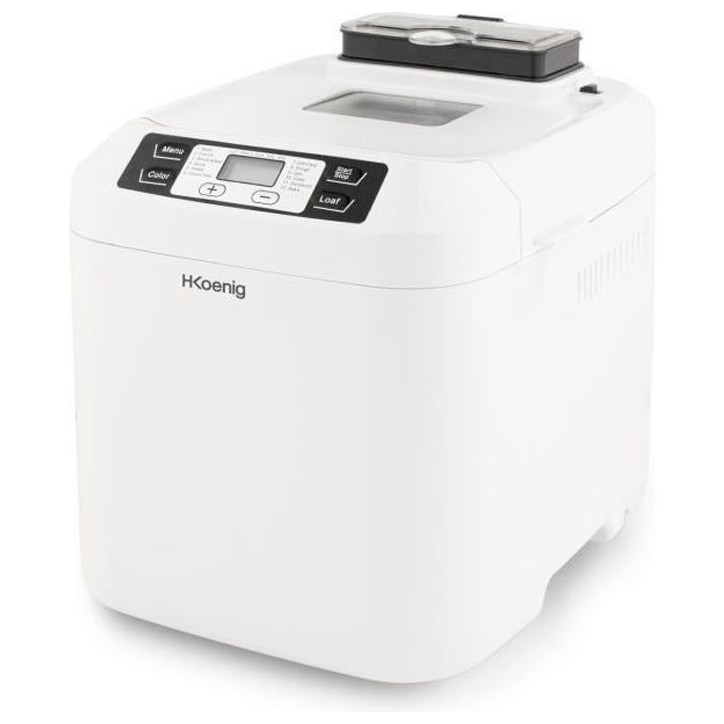 Machine a pain HKoeNIG - BAKE340 - 12 programmes - 3 niveaux de cuisson - Jusqu'a 800g de pain - 550W - Blanc Machine a pain HKoeNIG - BAKE340 - 12 programmes - 3 niveaux de cuisson - Jusqu'a 800g de pain - 550W - Blanc