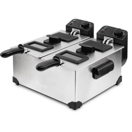 Friteuse HKoeNIG - DFX600 - Double Cuve 2x3L - Thermostats indépendants - Paniers amovibles - Acier inoxydable - 3600W