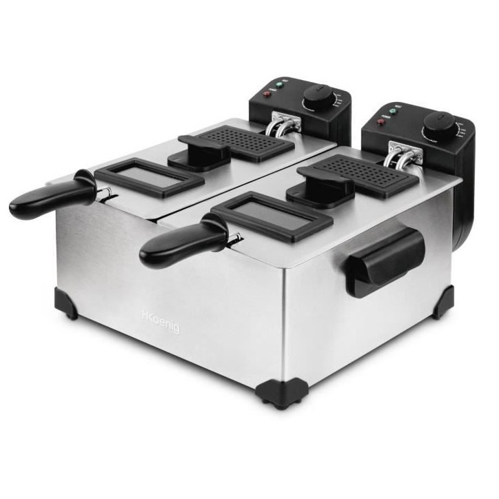 Friteuse HKoeNIG - DFX600 - Double Cuve 2x3L - Thermostats indépendants - Paniers amovibles - Acier inoxydable - 3600W Friteuse HKoeNIG - DFX600 - Double Cuve 2x3L - Thermostats indépendants - Paniers amovibles - Acier inoxydable - 3600W