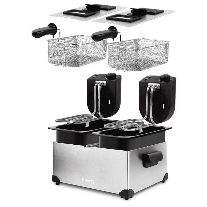 Friteuse HKoeNIG - DFX600 - Double Cuve 2x3L - Thermostats indépendants - Paniers amovibles - Acier inoxydable - 3600W Friteuse HKoeNIG - DFX600 - Double Cuve 2x3L - Thermostats indépendants - Paniers amovibles - Acier inoxydable - 3600W