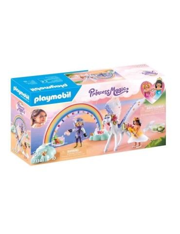 PLAYMOBIL - Princess Magic - Cheval ailé a décorer avec princesse, chevalier et arc-en-ciel - Des 4 ans
