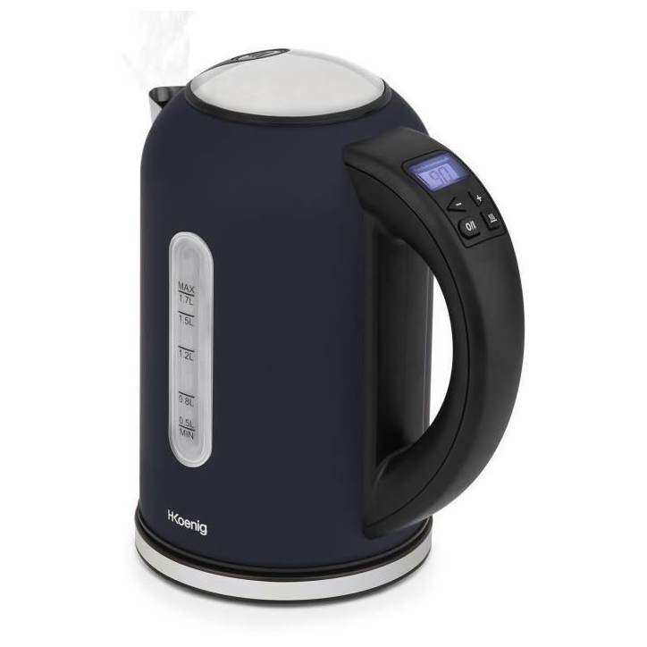 Bouilloire programmable - HKoeNIG - Boe56 - 1,7L - 2200 W - Température réglable - Ecran LCD - Bleu nuit mat et acier inoxydab