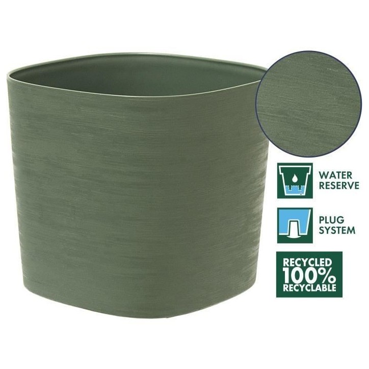Pot avec réserve d'eau - GARDEN ID Respect - Vert-de-gris 20 x 20 cm - 100% déchets ménagers - 100% recyclable - Surface stru