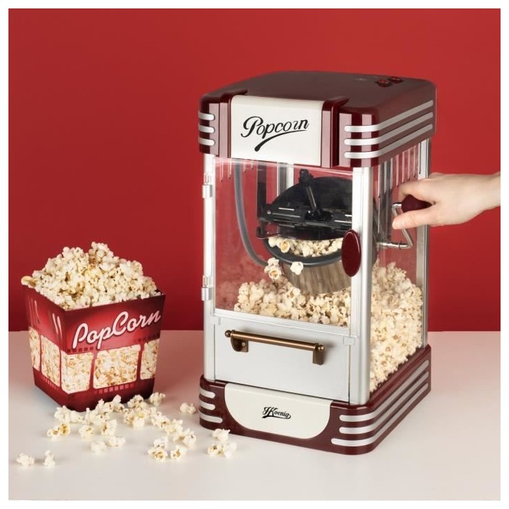 Machine a popcorn HKoeNIG - POP330 - Design retro - Capacité 50g - Lumiere intérieure de maintien au chaud - 360W