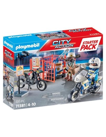 PLAYMOBIL - Starter Pack Police - City Action - Avec 2 personnages, 2 motos et des accessoires - Des 4 ans