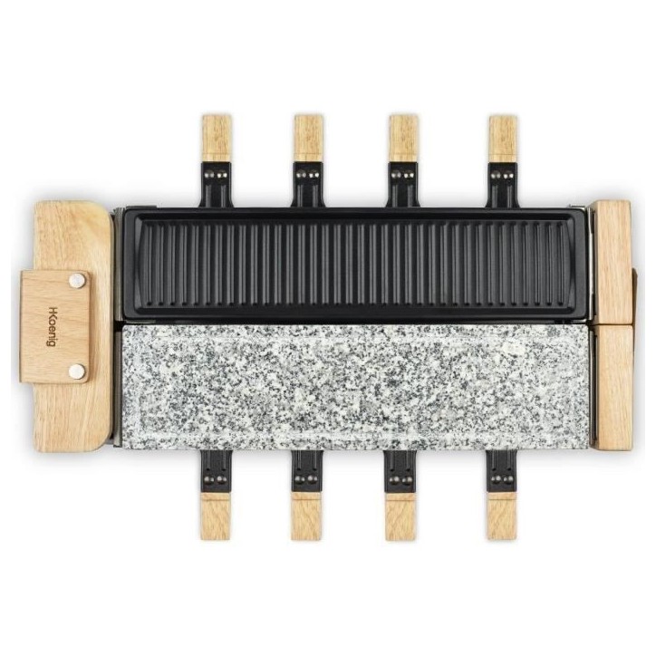 Appareil a raclette HKoeNIG - WOD360 - Jusqu'a 8 personnes - Pierre a cuire base rotative - Design bois - 1400W Appareil a raclette HKoeNIG - WOD360 - Jusqu'a 8 personnes - Pierre a cuire base rotative - Design bois - 1400W