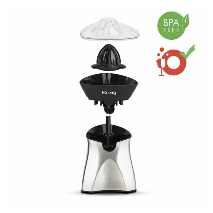 Presse-agrume électrique - H.KoeNIG AGR60 - 2 cônes interchangeables - Bec verseur anti-goutte - Inox