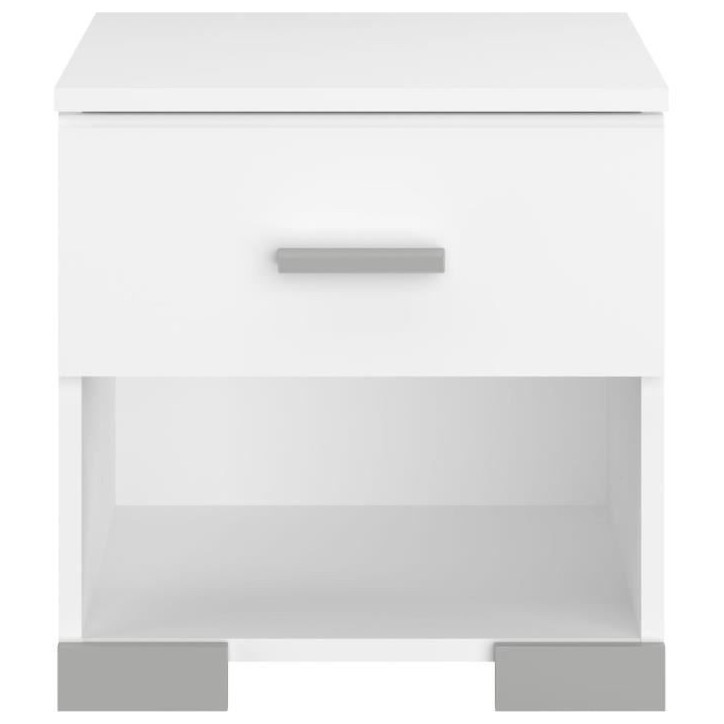 Chambre complete adulte ZODIAC : Lit 140x190 avec tiroir + Armoire 3 portes et 2 tiroirs + 2 chevets - Décor Blanc - PARISOT Chambre complete adulte ZODIAC : Lit 140x190 avec tiroir + Armoire 3 portes et 2 tiroirs + 2 chevets - Décor Blanc - PARISOT