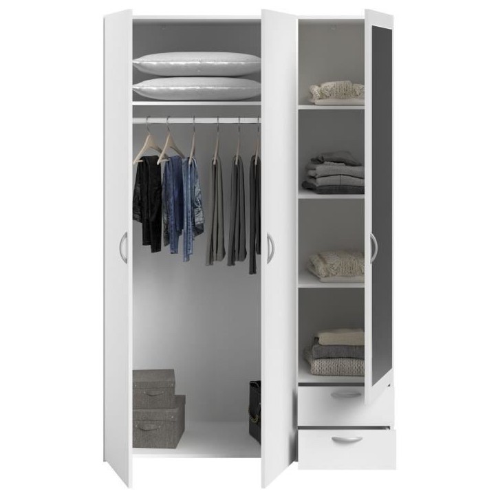 Chambre complete adulte ZODIAC : Lit 140x190 avec tiroir + Armoire 3 portes et 2 tiroirs + 2 chevets - Décor Blanc - PARISOT Chambre complete adulte ZODIAC : Lit 140x190 avec tiroir + Armoire 3 portes et 2 tiroirs + 2 chevets - Décor Blanc - PARISOT
