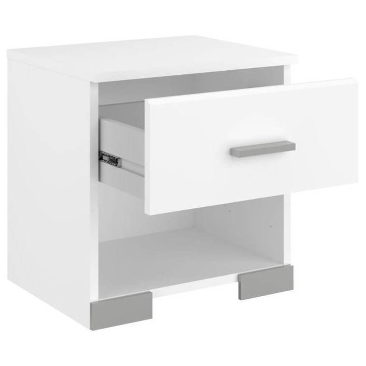 Chambre complete adulte ZODIAC : Lit 140x190 avec tiroir + Armoire 3 portes et 2 tiroirs + 2 chevets - Décor Blanc - PARISOT Chambre complete adulte ZODIAC : Lit 140x190 avec tiroir + Armoire 3 portes et 2 tiroirs + 2 chevets - Décor Blanc - PARISOT