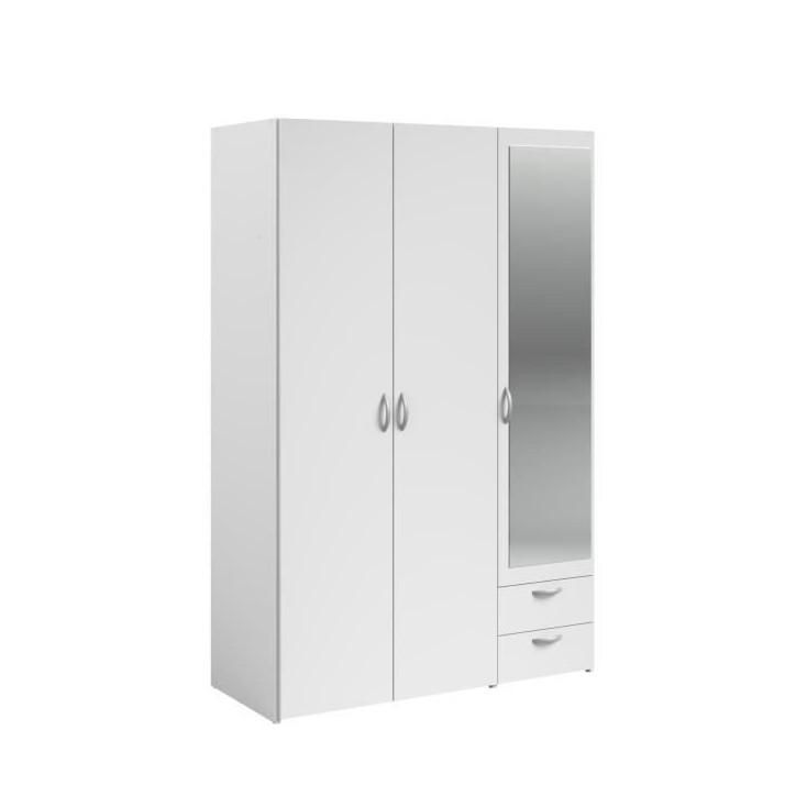 Chambre complete adulte ZODIAC : Lit 140x190 avec tiroir + Armoire 3 portes et 2 tiroirs + 2 chevets - Décor Blanc - PARISOT Chambre complete adulte ZODIAC : Lit 140x190 avec tiroir + Armoire 3 portes et 2 tiroirs + 2 chevets - Décor Blanc - PARISOT