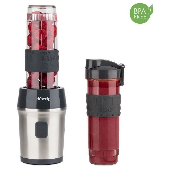 Mini blender - H.KoeNIG - SMOO9 - 300 W - 570 ml - Noir - 2 gourdes incluses - Sans BPA