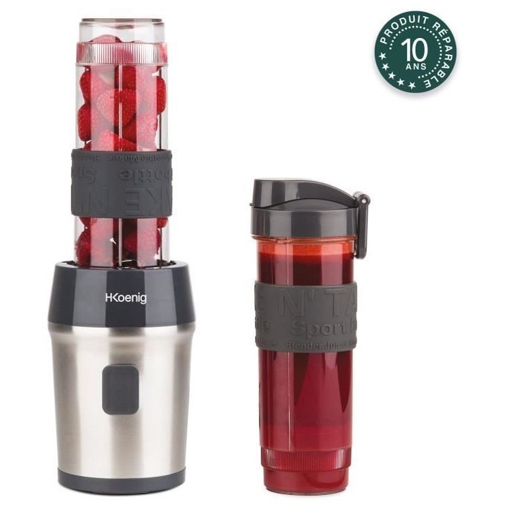 Mini blender - H.KoeNIG - SMOO9 - 300 W - 570 ml - Noir - 2 gourdes incluses - Sans BPA