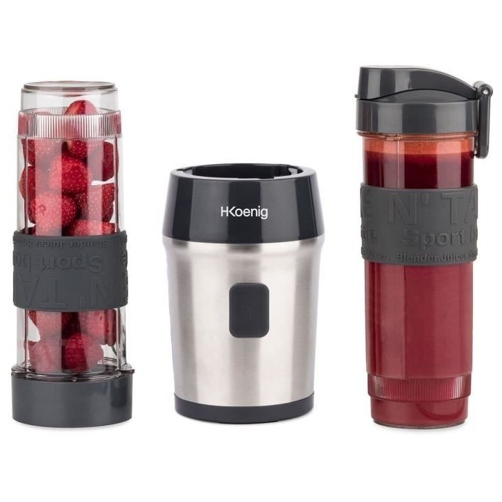 Mini blender - H.KoeNIG - SMOO9 - 300 W - 570 ml - Noir - 2 gourdes incluses - Sans BPA