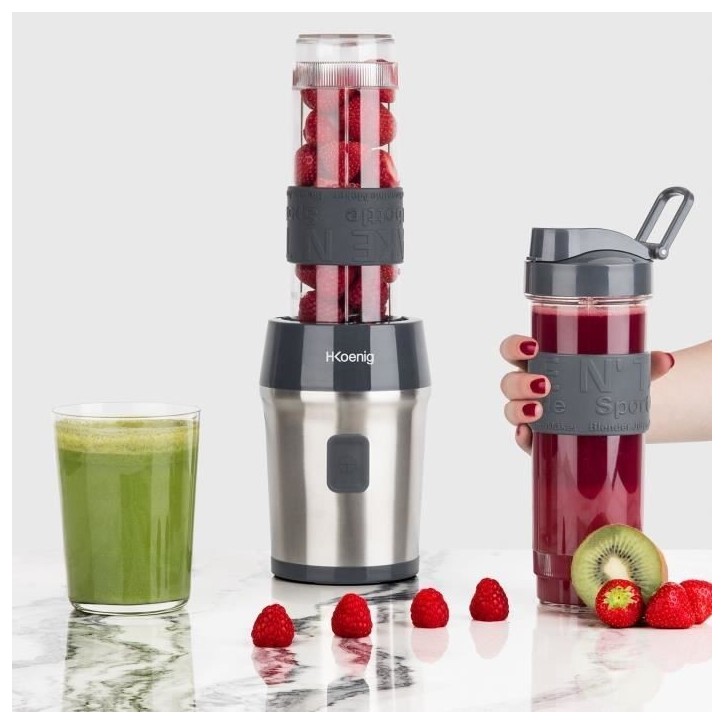 Mini blender - H.KoeNIG - SMOO9 - 300 W - 570 ml - Noir - 2 gourdes incluses - Sans BPA