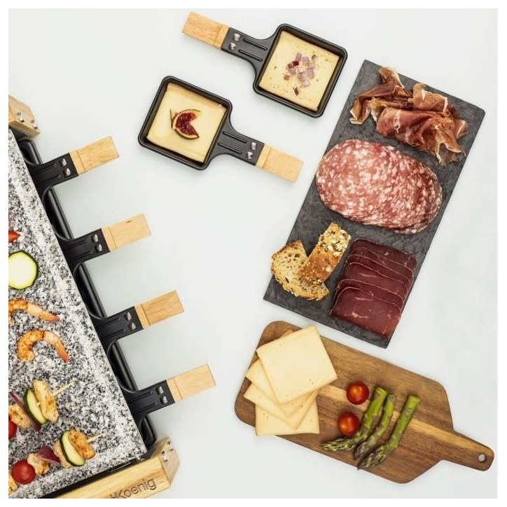 Appareil a raclette HKoeNIG - WOD8 - Jusqu'a 8 personnes - Pierre a cuire - Design Bois - 1200W Appareil a raclette HKoeNIG - WOD8 - Jusqu'a 8 personnes - Pierre a cuire - Design Bois - 1200W