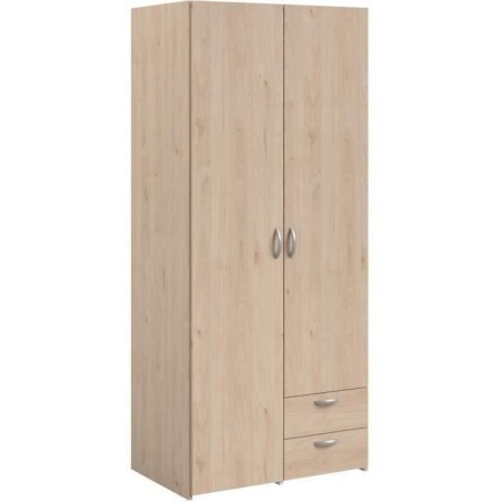 Armoire VARIA - Décor chene et blanc - 2 portes - 2 tiroirs - 80,7 x 185 x 51,3