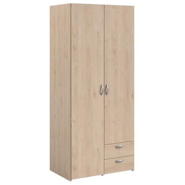 Armoire VARIA - Décor chene et blanc - 2 portes - 2 tiroirs - 80,7 x 185 x 51,3 Armoire VARIA - Décor chene et blanc - 2 portes - 2 tiroirs - 80,7 x 185 x 51,3