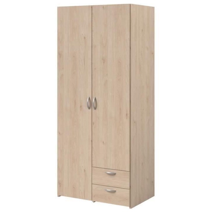 Armoire VARIA - Décor chene et blanc - 2 portes - 2 tiroirs - 80,7 x 185 x 51,3 Armoire VARIA - Décor chene et blanc - 2 portes - 2 tiroirs - 80,7 x 185 x 51,3