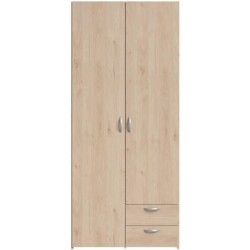 Armoire VARIA - Décor chene et blanc - 2 portes - 2 tiroirs - 80,7 x