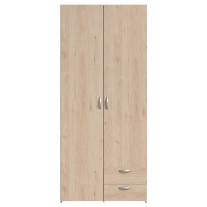 Armoire VARIA - Décor chene et blanc - 2 portes - 2 tiroirs - 80,7 x 185 x 51,3 Armoire VARIA - Décor chene et blanc - 2 portes - 2 tiroirs - 80,7 x 185 x 51,3