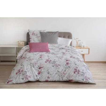 Parure de couette 240x260 cm HOME LINGE PASSION POMPADOUR : Housse de couette + 2 taies d'oreiller - 100% Coton 57 Fils -