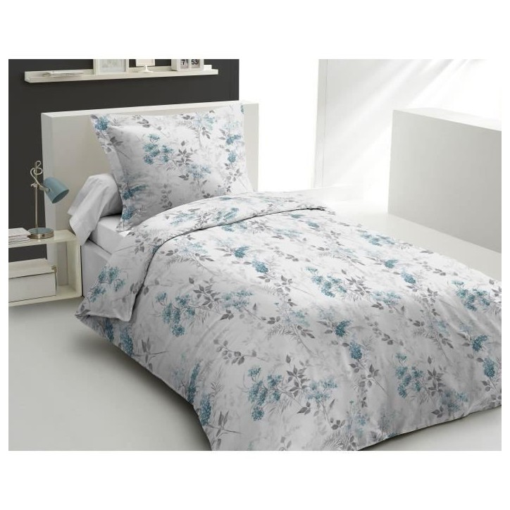 Parure de couette - HOME LINGE PASSION - POMPADOUR - 100% Coton - 140x200 cm - Blanc/Fleur