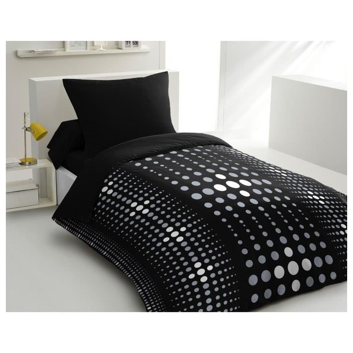 Parure de couette microfibre Steevy - 1 housse de couette 140x200 cm + 1 taie 63x63 cm - Noir - HOME LINGE PASSION Parure de couette microfibre Steevy - 1 housse de couette 140x200 cm + 1 taie 63x63 cm - Noir - HOME LINGE PASSION