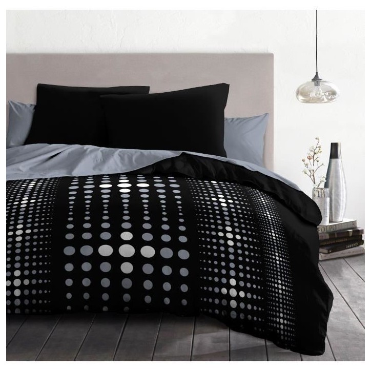 Parure de couette microfibre Steevy - 1 housse de couette 240x260 cm + 2 taies 63x63 cm - Noir - HOME LINGE PASSION Parure de couette microfibre Steevy - 1 housse de couette 240x260 cm + 2 taies 63x63 cm - Noir - HOME LINGE PASSION