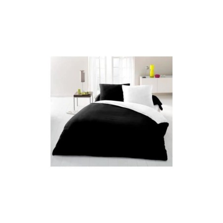 Parure housse de couette 2 personnes - 220x240 cm - 100% Coton - Bicolore Noir et blanc