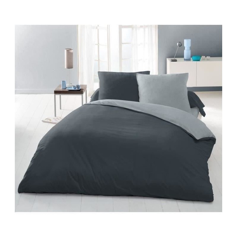 Parure housse de couette 2 personnes - 220x240 cm - 100% Coton - Bicol Parure housse de couette 2 personnes - 220x240 cm - 100% Coton - Bicol