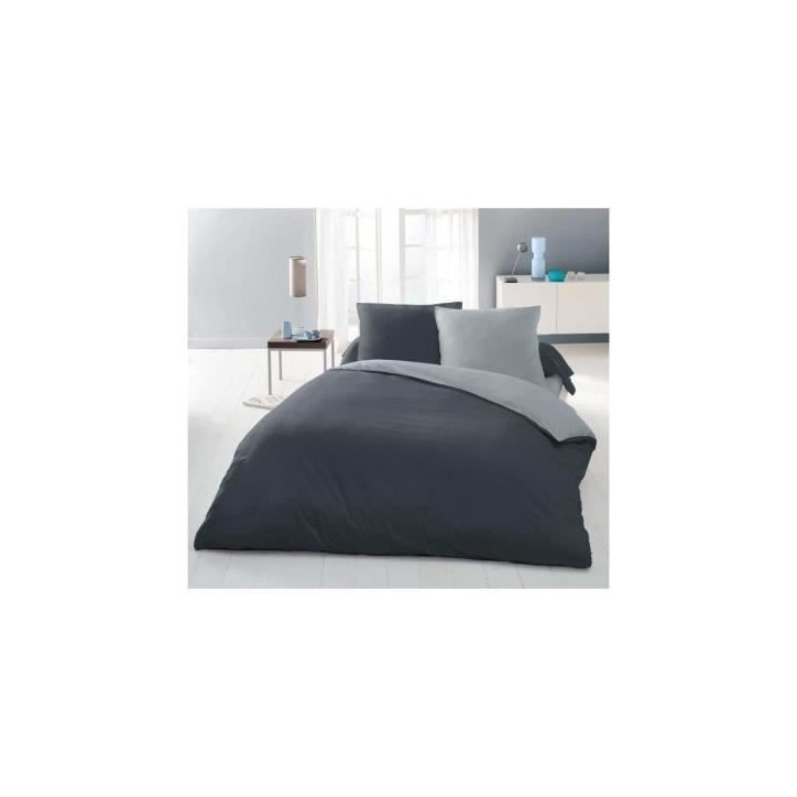 Parure housse de couette 2 personnes - 220x240 cm - 100% Coton - Bicolore Gris clair et foncé Parure housse de couette 2 personnes - 220x240 cm - 100% Coton - Bicolore Gris clair et foncé