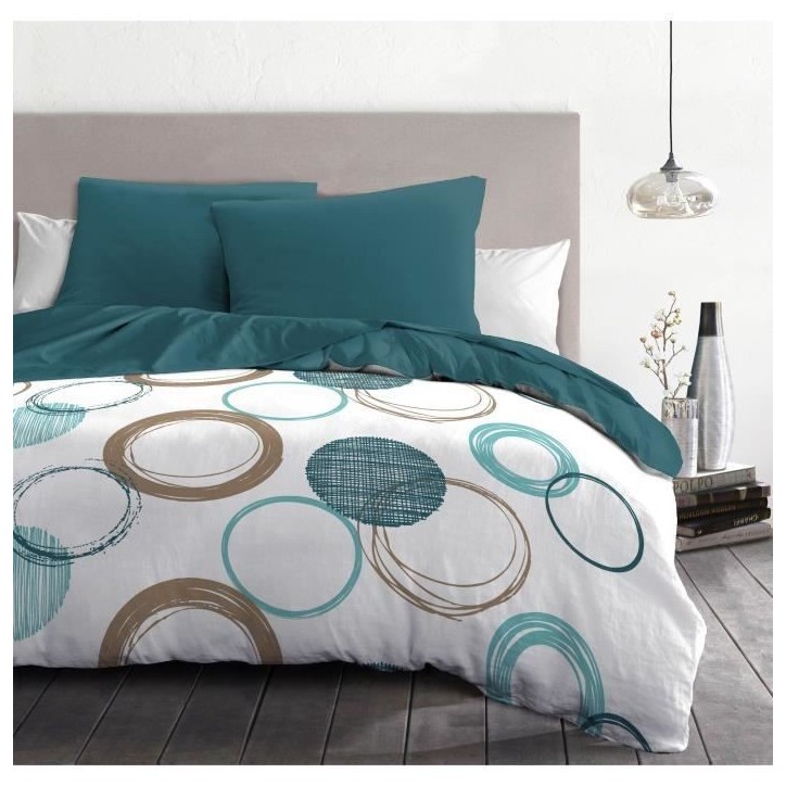 Parure de couette HOME LINGE PASSION Audace - couette 240 x 260 cm + 2 taies d'oreiller 63x63 cm - Bleu canard Parure de couette HOME LINGE PASSION Audace - couette 240 x 260 cm + 2 taies d'oreiller 63x63 cm - Bleu canard