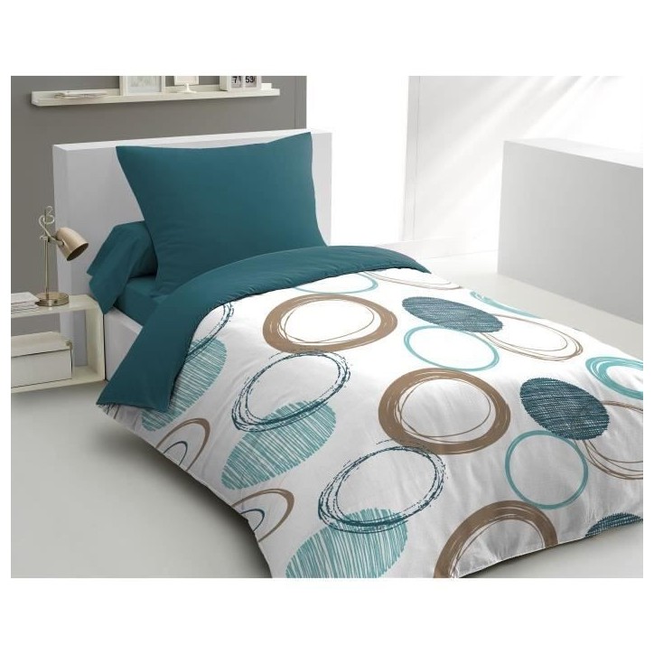 Parure de couette HOME LINGE PASSION Audace - couette 140 x 200 cm + 2 taies d'oreiller 63x63 cm - Bleu canard Parure de couette HOME LINGE PASSION Audace - couette 140 x 200 cm + 2 taies d'oreiller 63x63 cm - Bleu canard