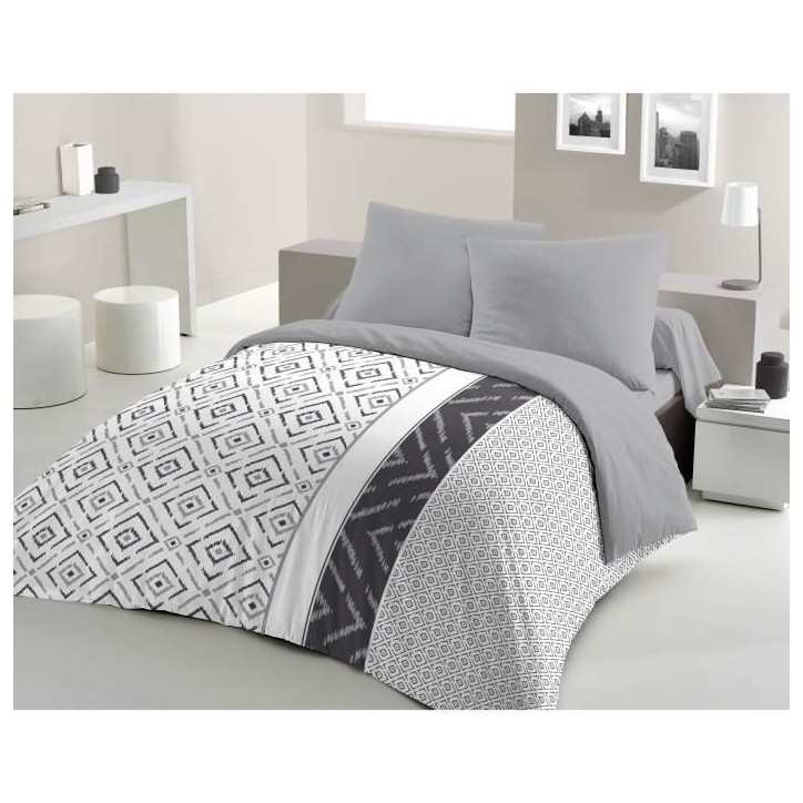 Parure de couette microfibre ETHNO - 1 housse de couette 220 x 240 cm + 2 taies d'oreiller 63 x 63 cm - Gris Parure de couette microfibre ETHNO - 1 housse de couette 220 x 240 cm + 2 taies d'oreiller 63 x 63 cm - Gris