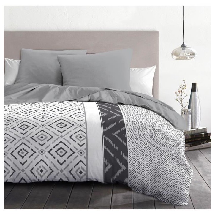 Parure de couette microfibre ETHNO - 1 housse de couette 240 x 260 cm + 2 taies d'oreiller 63 x 63 cm - Gris Parure de couette microfibre ETHNO - 1 housse de couette 240 x 260 cm + 2 taies d'oreiller 63 x 63 cm - Gris