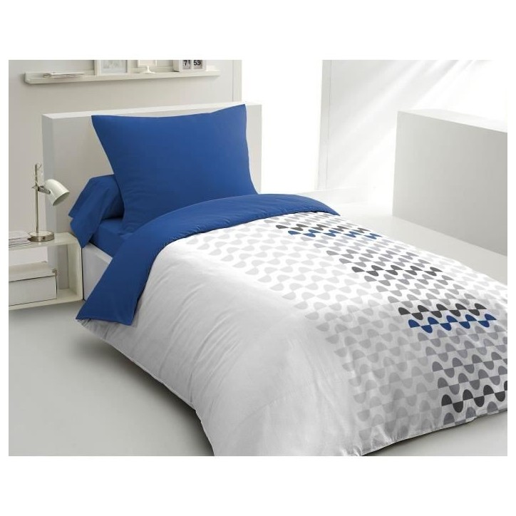 Parure de couette microfibre AMBROISIE - 1 housse de couette 140 x 200 cm + 1 taie d'oreiller 63 x 63 cm - Bleu Parure de couette microfibre AMBROISIE - 1 housse de couette 140 x 200 cm + 1 taie d'oreiller 63 x 63 cm - Bleu