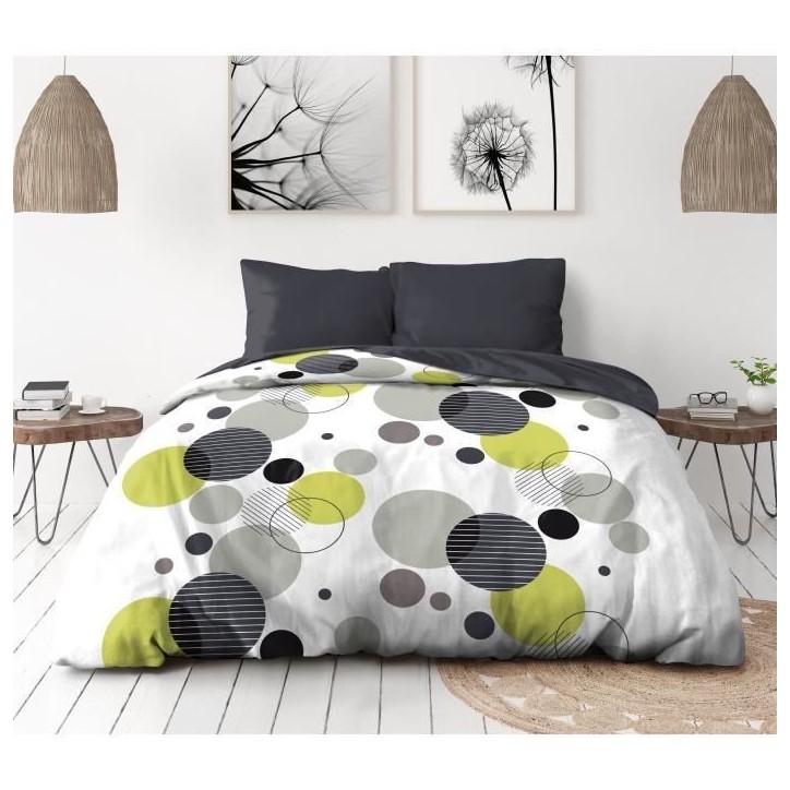 Parure de lit microfibre - HOME LINGE PASSION - BULLES DE REVE - Housse 220 x 240 cm + 2 taies d'oreiller 63 x 63 cm - Gris Parure de lit microfibre - HOME LINGE PASSION - BULLES DE REVE - Housse 220 x 240 cm + 2 taies d'oreiller 63 x 63 cm - Gris