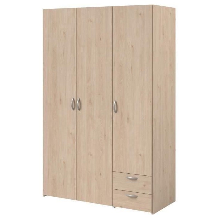 Armoire VARIA - Décor chene - 3 portes - 2 tiroirs - 120,3 x 185 x 51,3 Armoire VARIA - Décor chene - 3 portes - 2 tiroirs - 120,3 x 185 x 51,3