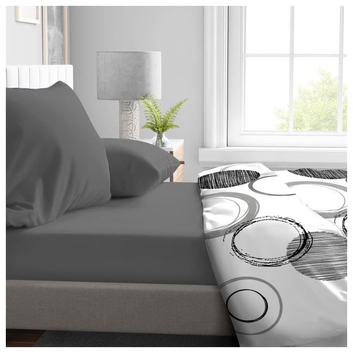 Drap housse - HOME LINGE PASSION - HP71762 - 90 x 190 cm + 30 cm bonnet - Microfibre - 82 g - Gris anthracite Drap housse - HOME LINGE PASSION - HP71762 - 90 x 190 cm + 30 cm bonnet - Microfibre - 82 g - Gris anthracite