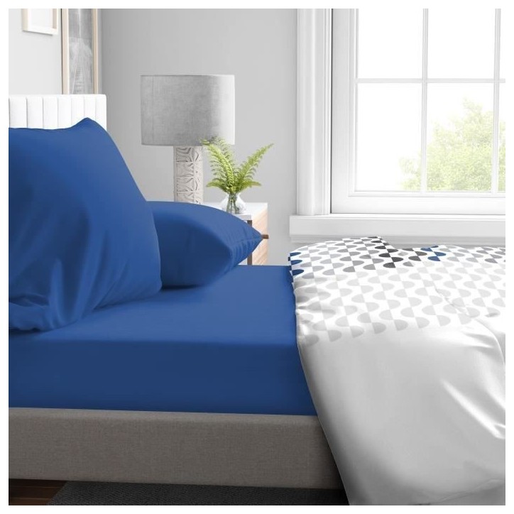 Drap housse - HOME LINGE PASSION - HP71763 - 90 x 190 cm + 30 cm bonnet - Microfibre - 82 g - Bleu Drap housse - HOME LINGE PASSION - HP71763 - 90 x 190 cm + 30 cm bonnet - Microfibre - 82 g - Bleu