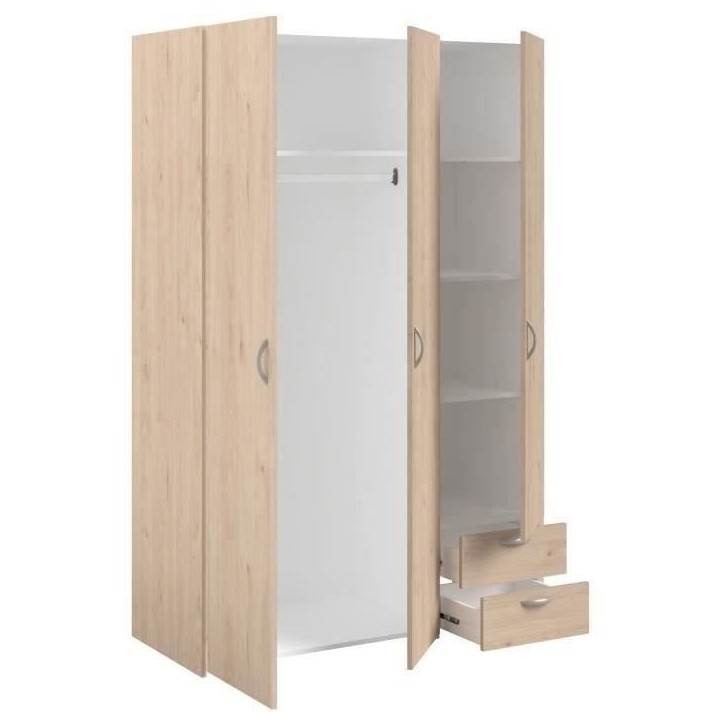 Armoire VARIA - Décor chene - 3 portes - 2 tiroirs - 120,3 x 185 x 51,3 Armoire VARIA - Décor chene - 3 portes - 2 tiroirs - 120,3 x 185 x 51,3