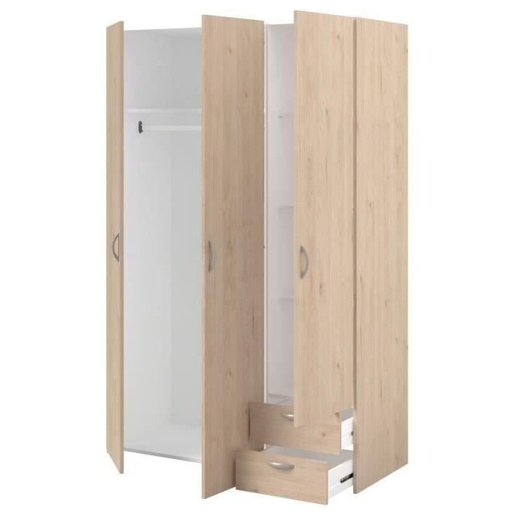 Armoire VARIA - Décor chene - 3 portes - 2 tiroirs - 120,3 x 185 x 51,3 Armoire VARIA - Décor chene - 3 portes - 2 tiroirs - 120,3 x 185 x 51,3