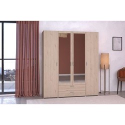 Armoire VARIA - Décor chene - 4 portes - 2 tiroirs - Portes centrales