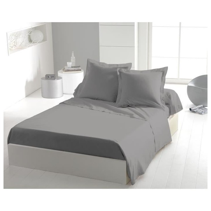 Drap plat - HOME LINGE PASSION - Microfibre 82 g - 180 x 290 cm - 1 personne - Gris clair Drap plat - HOME LINGE PASSION - Microfibre 82 g - 180 x 290 cm - 1 personne - Gris clair