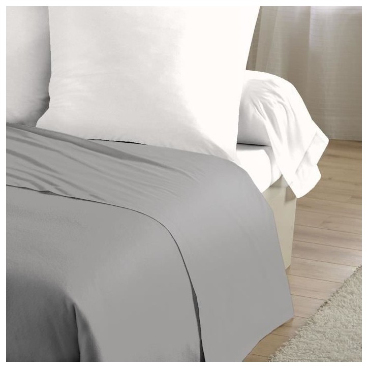 Drap plat - HOME LINGE PASSION - Microfibre 82 g - 180 x 290 cm - 1 personne - Gris clair Drap plat - HOME LINGE PASSION - Microfibre 82 g - 180 x 290 cm - 1 personne - Gris clair