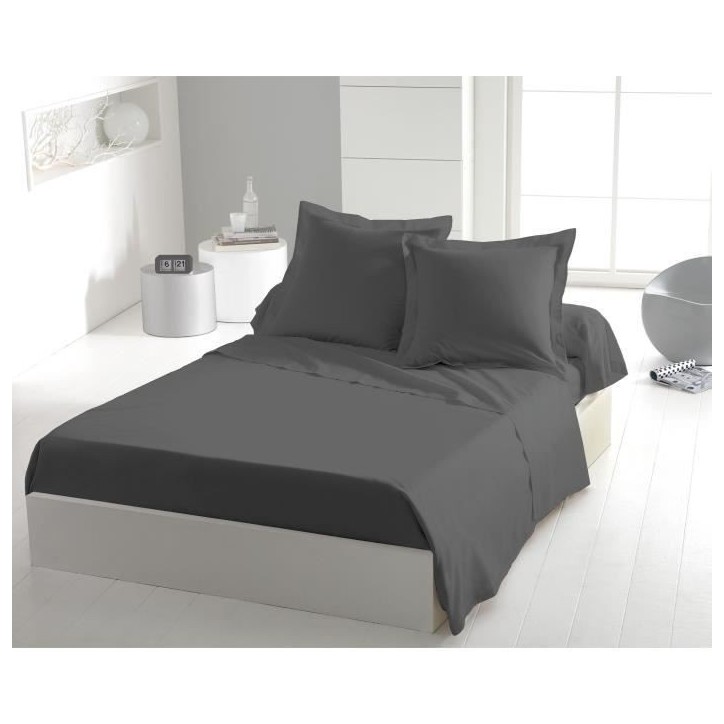 Drap plat - HOME LINGE PASSION - Microfibre 82 g - 180 x 290 cm - 1 personne - Anthracite Drap plat - HOME LINGE PASSION - Microfibre 82 g - 180 x 290 cm - 1 personne - Anthracite