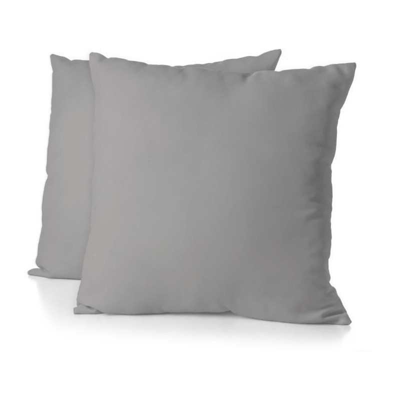 Lot de 2 taies d'oreiller - HOME LINGE PASSION - 63 x 63 cm - Gris cla