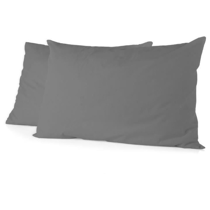 Lot de 2 taies d'oreiller - HOME LINGE PASSION - 50 x 70 cm - Gris anthracite