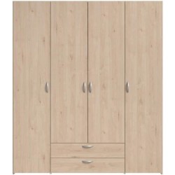 Armoire chambre VARIA - Décor chene - 4 portes battantes + 2 tiroirs